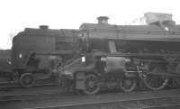 Locomotives stabled in the shed yard at Carlisle Kingmoor in the summer of 1966, with resident Black 5 no 45254 nearest the camera. <br><br>[K A Gray //1966]