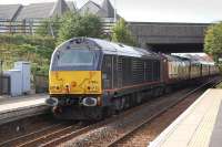 67006<I>Royal Sovereign</I>on the rear of an Edinburgh - Leuchars charter passing through Rosyth on 16 September. 67019 was heading the train at this point [See image 44611] <br><br>[Bill Roberton 16/09/2013]