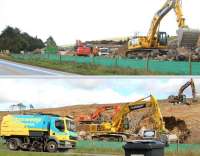 Some serious rock shifting (and road sweeping) taking place alongside the A7 at Falahill on 18 September 2013 following the commencement of blasting operations on the site earlier in the week. [See recent news item]<br><br>[John Furnevel 18/09/2013]