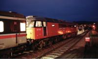 The southbound sleeper about to restart from Pitlochry in 1995 behind 47785. This locomotive has since been preserved [see image 40361].<br><br>[Ewan Crawford //1995]