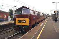 D1015 <I>Western Champion</I> passes through Leyland on 21 September 2013 with a charter from Birmingham to Carlisle.<br><br>[John McIntyre 21/09/2013]