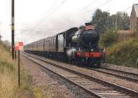 Eleven miles into the journey on day 1 of <I>The West Highlander</I> railtour on a damp and misty 21 September 2013. K4 no.61994 is making good progress passing Woodacre on its way to Glasgow Central sporting a slightly misleading headboard...<br><br>[John McIntyre 21/09/2013]