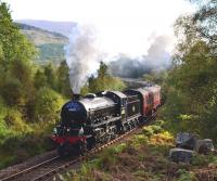 K12-6-0 No.62005 gives its all at the start of the long climb up to Glenfinnan Viaduct with <I>The Jacobite</I> on 30 September 2013.<br><br>[John Gray 30/09/2013]