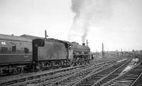 Jubilee 4-6-0 no 45573 <I>Newfoundland</I> takes the 12.40pm Gourock - Leicester/Manchester 'CTAC Scottish Tours Express' south out of Carlisle on 17 July 1965. [See image 29081]<br><br>[K A Gray 17/07/1965]