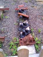 An interesting display of rail chairs, clips, and fishplates at the Colne Valley Railway in July 2013. There's a candidate for 'world's shortest monorail' there. [see image 30642]<br><br>[Ken Strachan 20/07/2013]