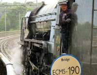 <I>Tornado</I> getting ready for the 'off' at Durham on 30 June 2012 with <I>The Cathedrals Express</I> - in damp conditions.<br><br>[Ian Dinmore 30/06/2012]