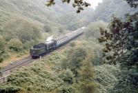 WD Austerity 2-10-0 3672 <I>Dame Vera Lynn</I> tiptoes down the bank from Goathland to Grosmont in 1992. <br><br>[Colin Miller //1992]