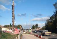 The drilling rig at Hardengreen on 11 October, now relocated to the south west of the roundabout [see image 43044]. View is north along the A7.<br><br>[John Furnevel 11/10/2013]