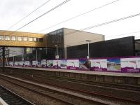 The externally complete platform side structure and footbridge of the new main station building at Wakefield Westgate on 9 October 2013.<br><br>[David Pesterfield 09/10/2013]