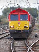 DB-liveried 66118 about to run through Carlisle station with a Workington Docks - Kingmoor freight on 11 October. <br><br>[Bill Roberton 11/10/2013]