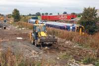 View north over the site of Edinburgh Gateway station on 14 October with a 158 passing.  The new station is expected to open in 2016.<br><br>[Bill Roberton 14/10/2013]