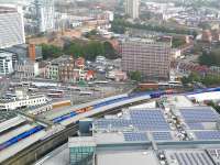 View north east over Portsmouth Harbour station on 18 October 2013, seen from the Spinnaker Tower. <br><br>[Peter Todd 18/10/2013]