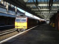 Un-rebuilt 60049 runs into Shrewsbury platform 4 from the north with a lengthy steel working from Dee Marsh to Port Talbot mid morning on 17 October<br><br>[David Pesterfield 17/10/2013]