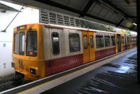 Metro unit 4027 in North Eastern Railway livery at Newcastle Airport on 23 October.<br><br>[John Yellowlees 23/10/2013]