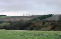 This long embankment, spanning a valley half way between Knitsley and Lanchester, is made of colliery slag and spent ballast. From the time of WWI this material was tipped here to replace a 700' wooden trestle viaduct. Since final closure in 1966 the Consett to Durham  trackbed has been made a cycleway, here carried 70' above the Knitsley Burn below.<br><br>[Mark Bartlett 27/11/2012]