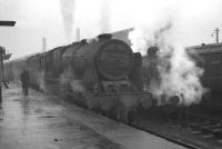 Polmadie Royal Scot 46107 <I>Argyll and Sutherland Highlander</I> stands at Carlisle platform 3 on a bleak December day in 1961 ready to take out the 9.30am Manchester - Glasgow train.<br><br>[K A Gray 22/12/1961]