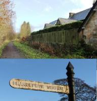 Brancepeth station, on the old Durham to Bishop Auckland line, as seen from the trackbed cycle path looking north east towards the next station at Brandon Colliery. On the A690 road that passes through the village the old cast iron sign still stands at the crossroads.<br><br>[Mark Bartlett 27/11/2012]