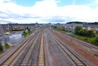 Looking over all lines to the east [towards Glasgow] from Arkleston on 21 June 2013. Left to right are the up Gourock, down Gourock, up Ayr, down Ayr and goods loop.<br><br>[Colin Miller 21/06/2013]