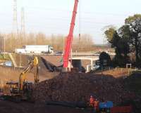 The 'concrete box' through which the Borders Railway will pass, positioned in the breach on the Edinburgh City Bypass at Sheriffhall on 13 November 2013. Traffic in the background is on the temporary diversion route.<br><br>[John Furnevel 13/11/2013]