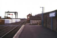 Looking south east towards Limerick from the platform at Ennis, Co Clare, in April 1988. The old locomotive shed can be seen to the right beyond the wall.<br><br>[Ian Dinmore /04/1988]