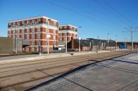 View over Balgreen tram stop on 19 November 2013, with the iconic Jenners Depository in the background.<br><br>[Bill Roberton 19/11/2013]