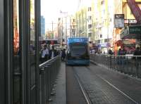 Antalya in Turkey has no mainline railway but two tram lines. This photograph from 18 November shows a tram operating on the modern AntRay route.<br><br>[John Yellowlees 18/11/2013]