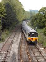 The <I>Wirksworth Phoenix</I> at Wirksworth on 25 May 1985. The location is now home to the Ecclesbourne Valley Railway. The special, organised by Hertfordshire Rail Tours, ran from Derby and was formed by unit 150002. <br><br>[Ian Dinmore 25/05/1985]