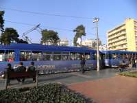 The second of the Antalya tram routes [see image 45361] is the older Nostaljik, seen here on 18 November. The vehicles used formerly operated on the Nuremberg tram system. <br><br>[John Yellowlees 18/11/2013]