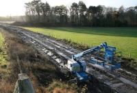 View south along the Waverley trackbed at Arniston on 29 November 2013, with the route starting to veer south east prior to crossing the A7 on the new Gore Glen bridge.<br><br>[John Furnevel 29/11/2013]