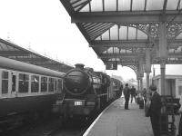 45407+73069 at Skipton on 4 August 1968 with the RCTS <i>End of Steam Commemorative Rail Tour</i>. The locomotives are in the process of running round prior to taking the train on the next leg of the tour to Lostock Hall via Colne.<br><br>[K A Gray 04/08/1968]