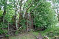 These brick pillars supported the west box at Connel Ferry. The Oban line and former junction for Ballachulish are in the trees to the left.<br><br>[Ewan Crawford 10/06/2013]