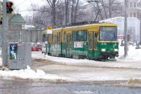 Helsinki tram Valmet Nr with inserted low-floor section at Etelaesplanadi on 22 January 2012.<br><br>[Colin Miller 22/01/2012]