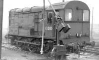 BR 0-6-0 diesel shunter 13280 (later class 08 08210), built at Derby in 1956 and seen here in the early 1960s standing alongside the fuelling point at Balornock Shed.<br><br>[David Stewart //1961]