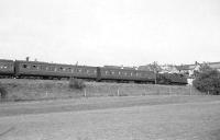 Fairburn 2-6-4T 42128 passing Overlee Park, Clarkston, on 24 June 1962 with a morning commuter train from East Kilbride.<br><br>[John Robin 24/06/1962]