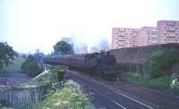 Standard class 4 2-6-4T 80063 with the 5.08pm ex-St Enoch photographed on 1 June 1965 shortly after leaving Pollokshaws West.<br><br>[G W Robin 01/06/1965]