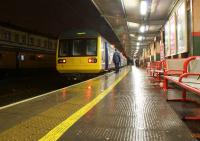 A damp donkey (Northern 142038) waits alongside Platform 1 at Preston station on the evening of 17 February 2012 ready to head to the seaside (Blackpool North).<br><br>[John McIntyre 17/02/2012]