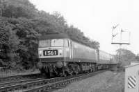 An unidentified Brush Type 4 takes a northbound west coast main line express past the site of Eamont Bridge Junction on the approach to Penrith in September 1967.<br><br>[Colin Miller 25/09/1967]