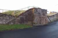 Western abutment of the old bridge over the River Girvan that once led to the coal chutes [see image 45090].<br>
<br><br>[Colin Miller 26/12/2013]