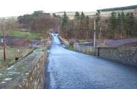 Standing on Bowland Bridge (1815) over the Gala Water looking north east towards the A7 on 26 December 2013. All traces of Bowland station have now gone and bridge no 80 has been removed.<br><br>[John Furnevel 26/12/2013]