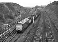 Holbeck based 31146 approaches Goose Hill Junction on the up slow line on 12 March 1977 with a trip working of unbraked 16T mineral wagons bound for Healey Mills Yard.<br><br>[Bill Jamieson 12/02/1977]