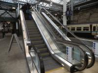 New escalators now in operation linking Platform 11 with the footbridge at Edinburgh Waverley. <br><br>[John Yellowlees 24/12/2013]