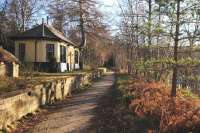 The old station building at Cambus o May looking east towards Dinnet and Aboyne on 26 December. The river Dee can just be seen through the trees on the right. Surely few prettier locations for a station anywhere. <br><br>[Brian Taylor 26/12/2013]