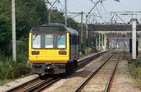 The long straight (Euxton Jct to Farington Curve Jct) with 142054 travelling north from Leyland towards Preston on 8 September 2012.<br><br>[John McIntyre 08/09/2012]