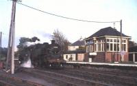 BR Standard 2-6-4 tanks 80046+80060 at East Kilbride late on 3 June 1965. The locomotives are awaiting the all clear to return light engine to Glasgow, having just stabled empty stock on the Blantyre spur for the night.<br><br>[G W Robin 03/06/1965]