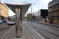 Interchange between buses, trains and (in May) trams at Haymarket. View towards Princes Street on 14 January 2014.<br><br>[Bill Roberton 14/01/2014]