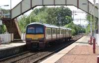 320304 departs westwards from Bowling station with a service for Balloch on 30 May 2011.<br><br>[John McIntyre 30/05/2011]