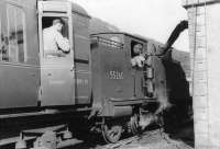 Ex-Caledonian 2P 0-4-4-T no 55260 takes water at the north end of Creagan station on 9 September 1961 during a stop on its journey from Balachullish to Connel Ferry. [See image 5485]  <br><br>[David Stewart 09/09/1961]