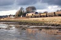 66197 skirts the Forth estuary at Newmills on 19 January with a Ladybank - Millerhill engineers train.<br><br>[Bill Roberton 19/01/2014]