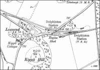 The rural outpost of Dolphinton, Lanarkshire, in 1900, population around 300. The village was the meeting point of the NB and Caledonian routes from Edinburgh and Carstairs respectively - each with its own station and facilities! A link line ran below the A702. [See image 52042]   <br><br>[John Furnevel 07/10/2009]