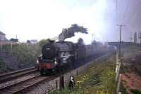 Black 5 no 45359 with a Dunblane - Buchanan Street train at Cumbernauld in August 1965.<br><br>[G W Robin 03/08/1965]